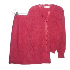 Vintage Orvis Womens 8 Soft Wool Skirt Cardigan 34 Set Suit Warm Rose Maroon